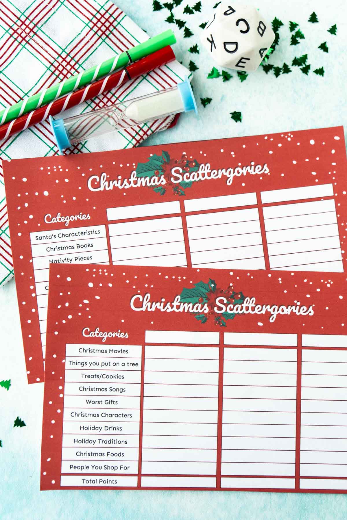 Supplies needed to play Christmas Scattergories