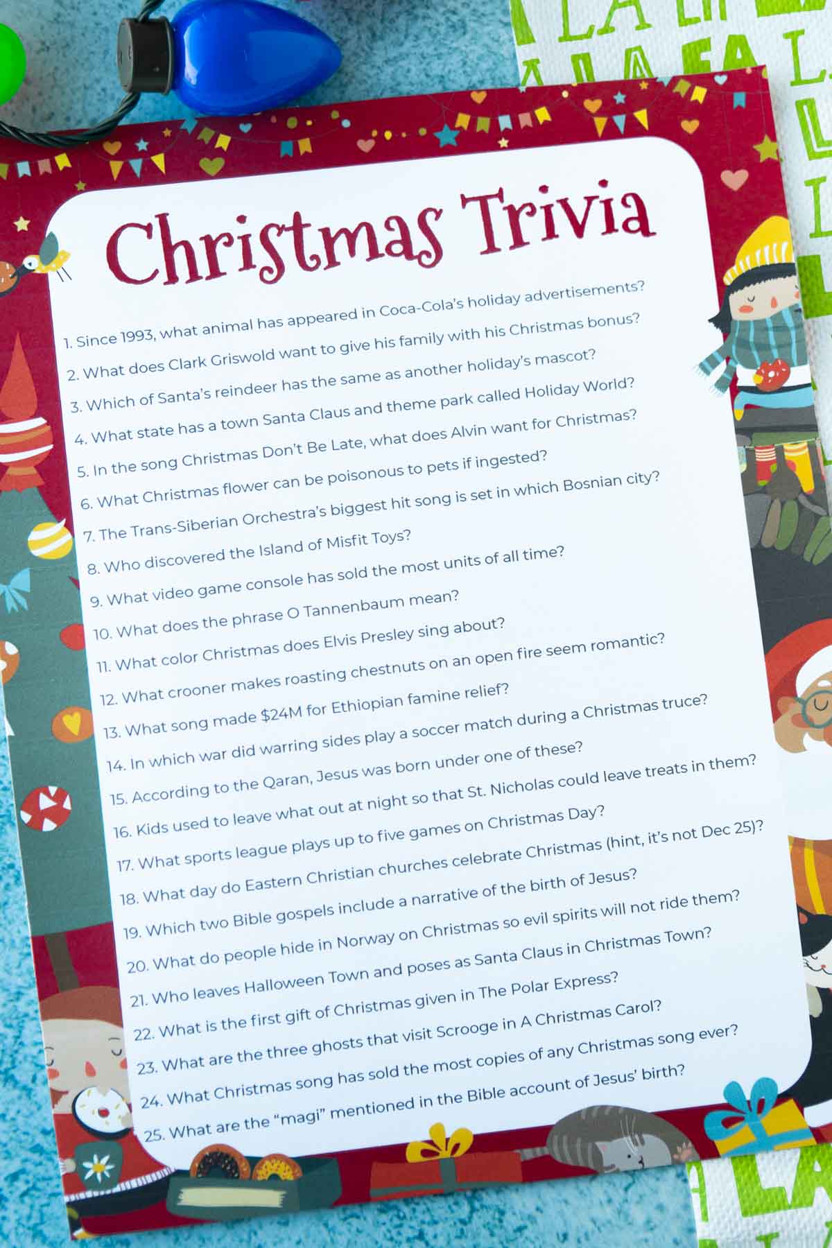 Printed out Christmas trivia questions