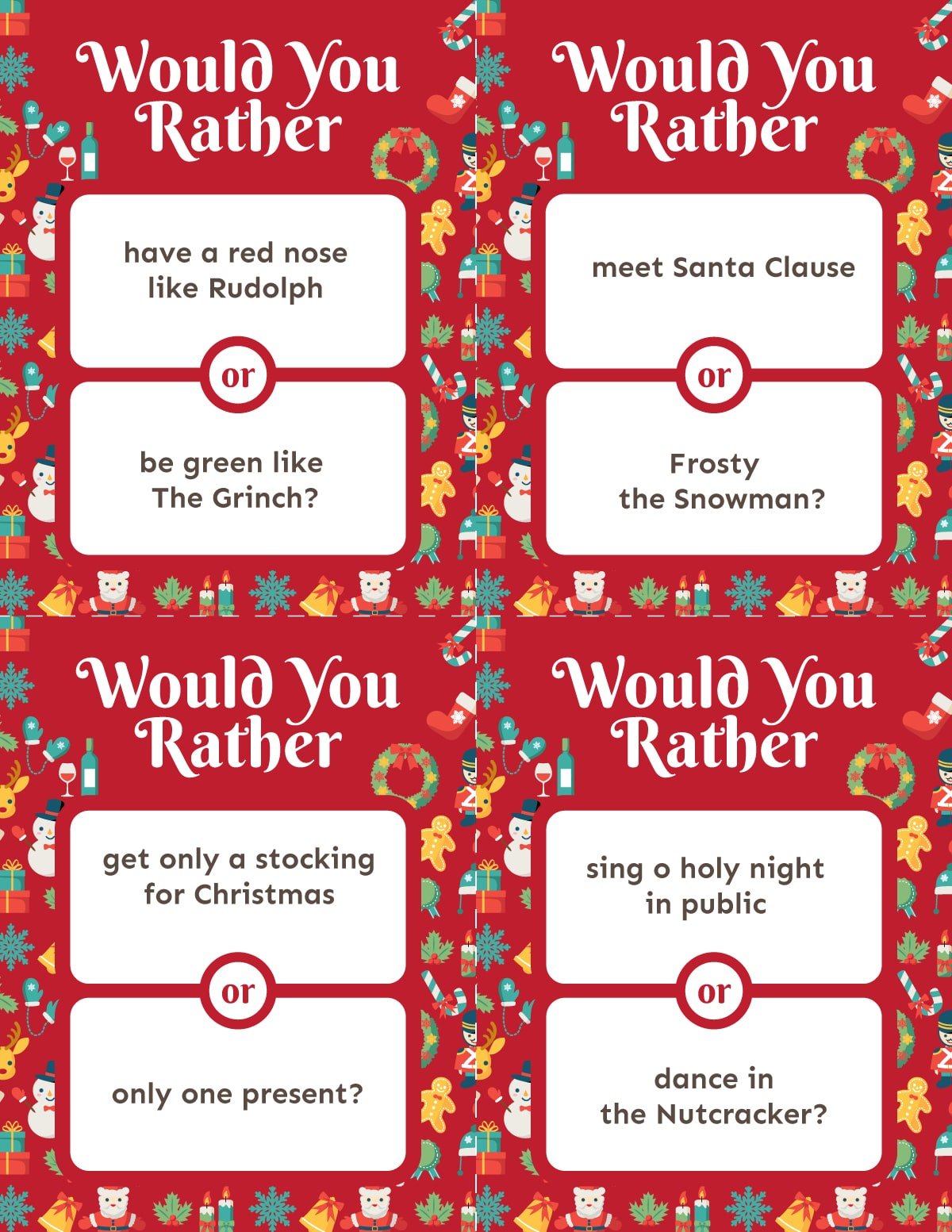 Christmas Would You Rather Questions to Print FREEBIE! Fun Holiday