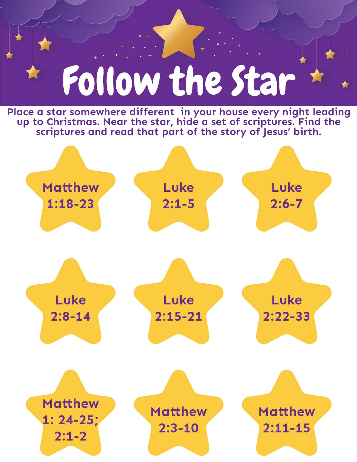 Printable follow the star activity sheet