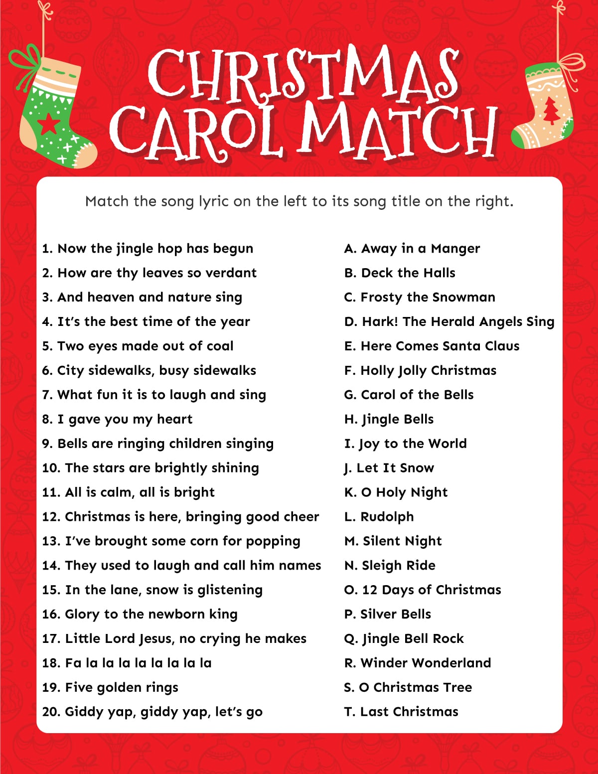 Christmas Carol Games Printable - Printable World Holiday