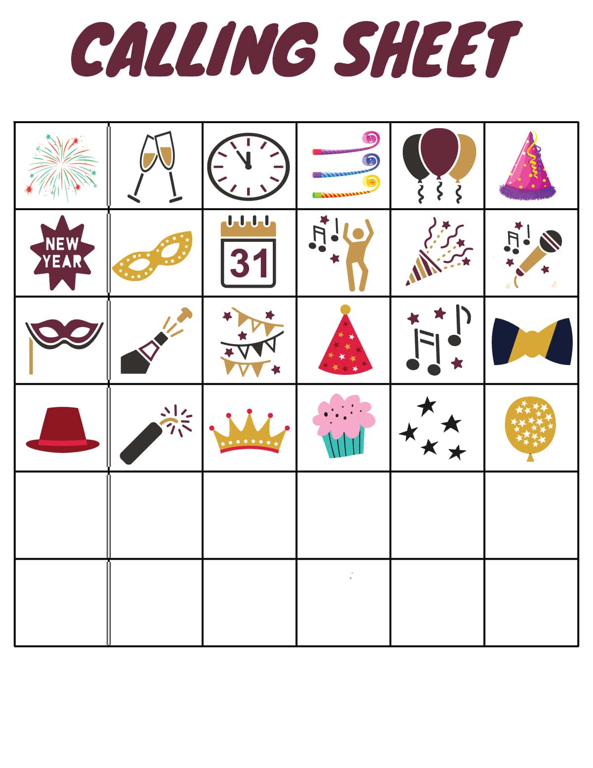 New Year's Eve Bingo Game for Kids - Toddler Approved