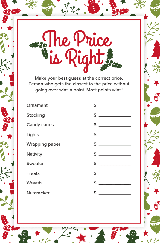 Festive Christmas Price is Right Game {Free Printable} Play Party Plan