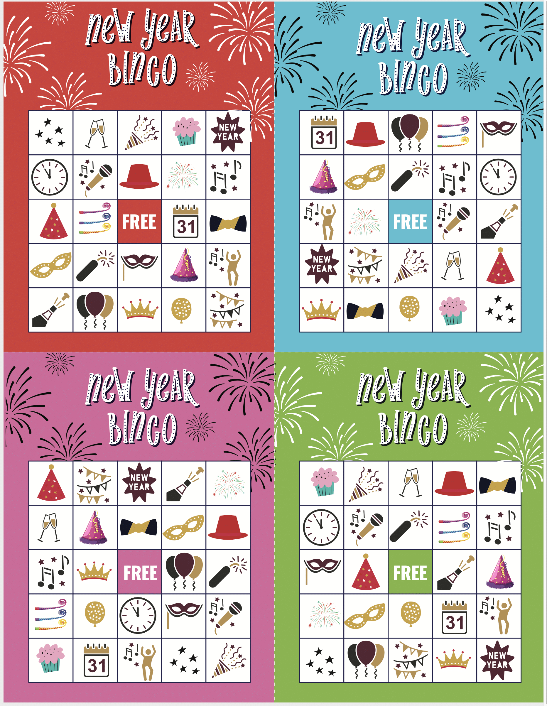 Free Printable New Years Eve Bingo Cards