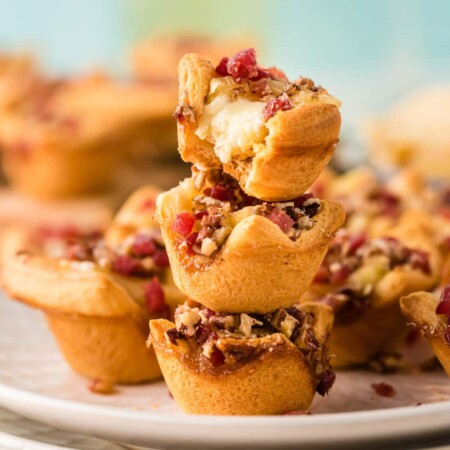 Three bacon brie bites on top of each other