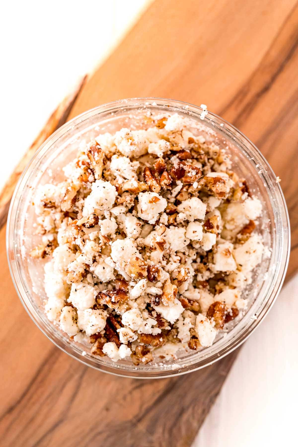 stuffing for bacon wrapped dates in a bowl