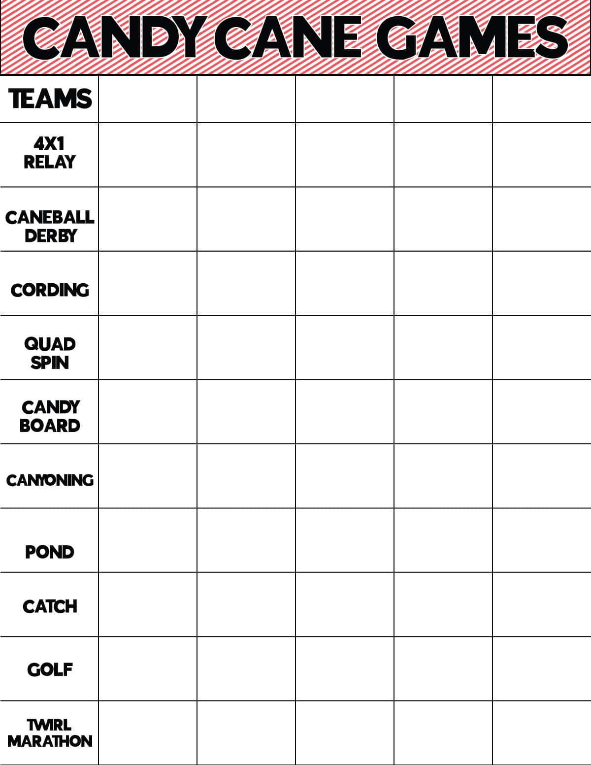 Candy cane olympics scorecard