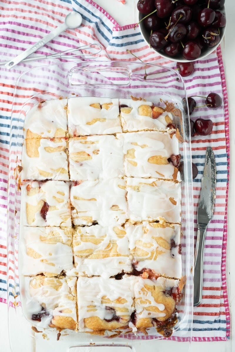 cherry cake cut into slices