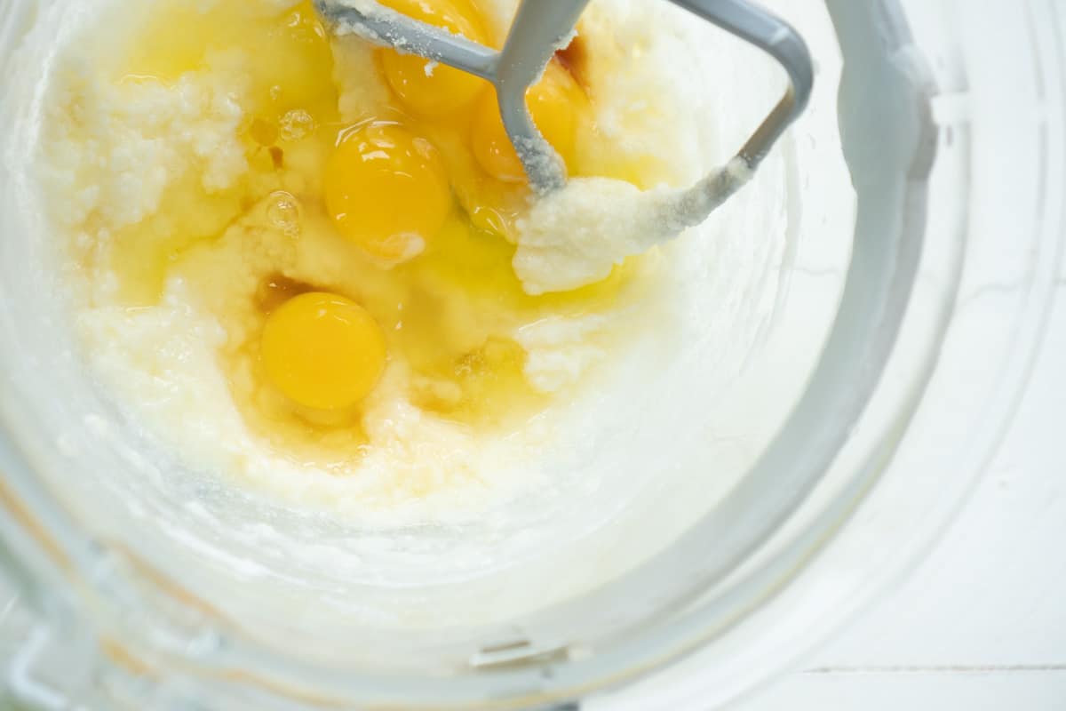 wet ingredients for cherry cake in a bowl