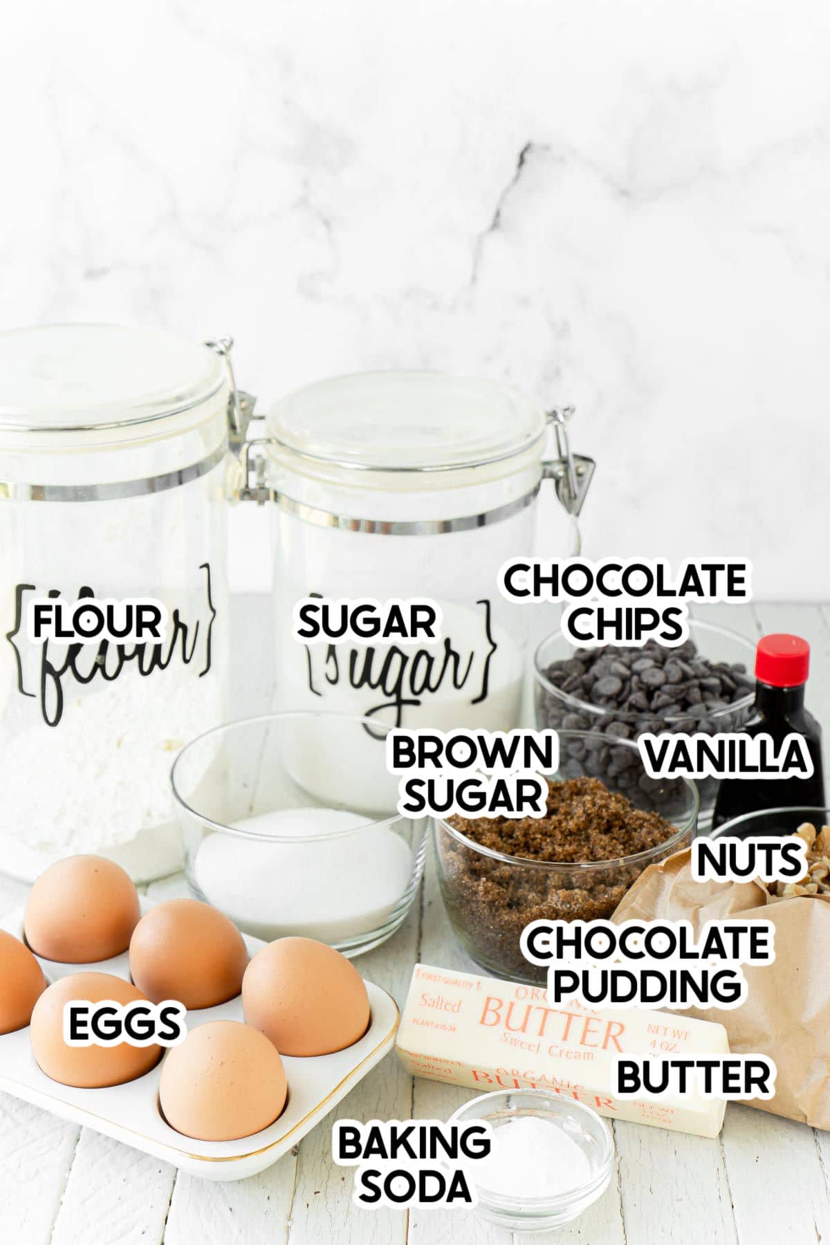 ingredients for chocolate chip pudding cookies