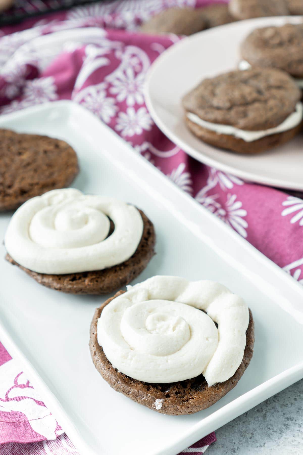 Filling piped onto chocolate whoopie pies