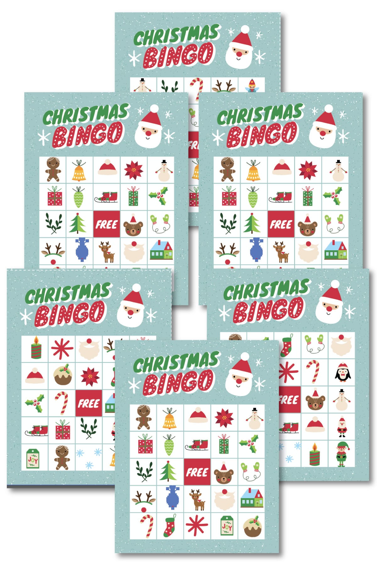 Christmas bingo cards in a pile