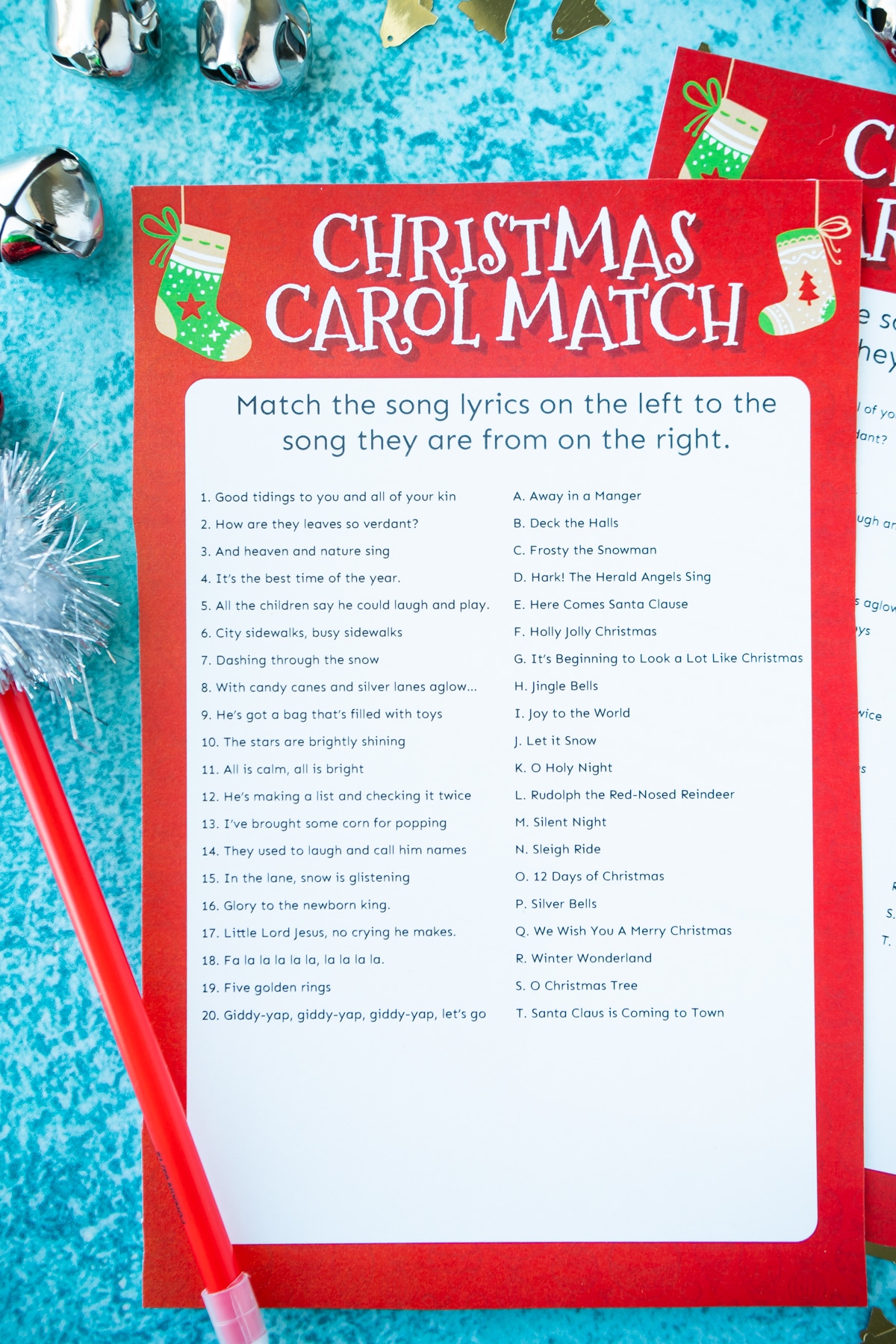 Match the Christmas carol game with a pen