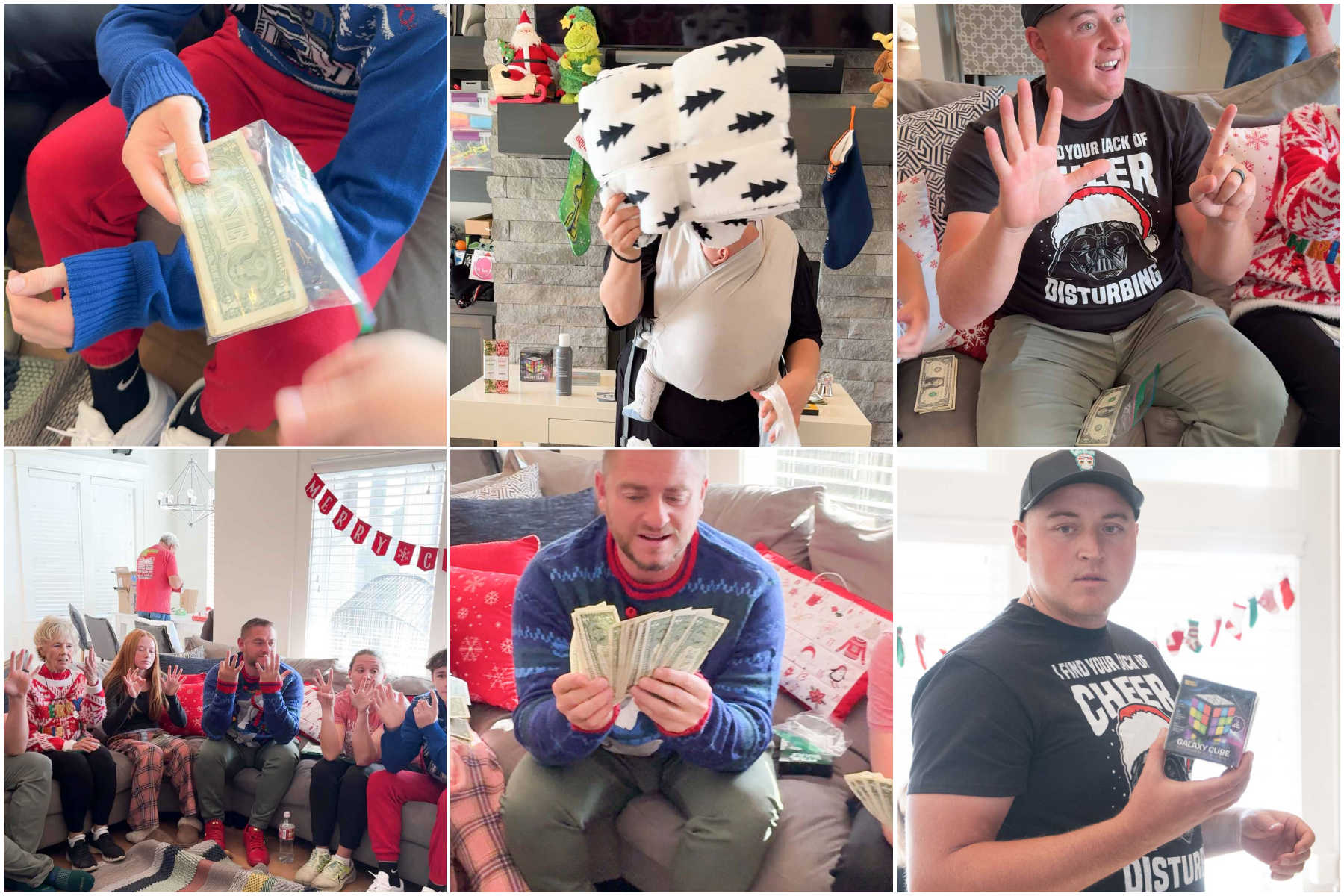six images showing how to play a Christmas price is right game