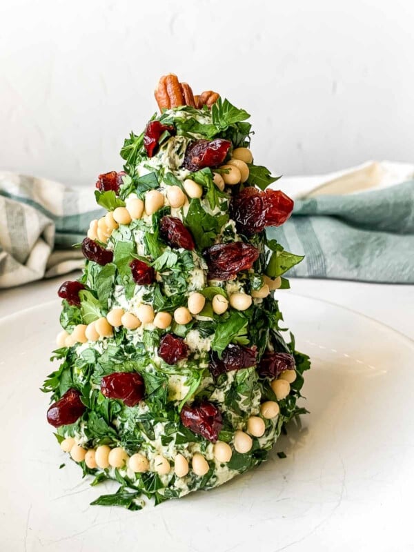 Christmas tree cheese ball on a plate