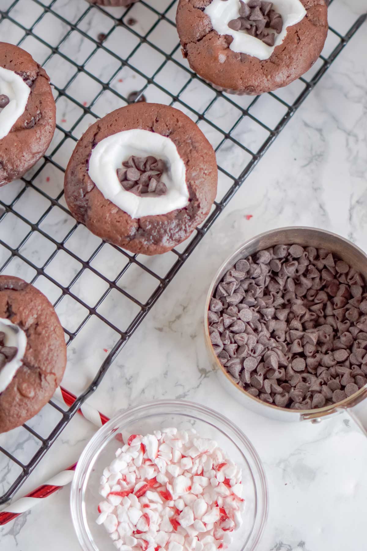 Hot chocolate cupcakes with marshmallow and mini chocolate chips