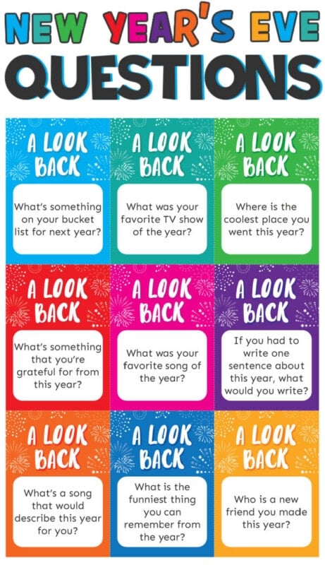 New Year Questions on colorful cards