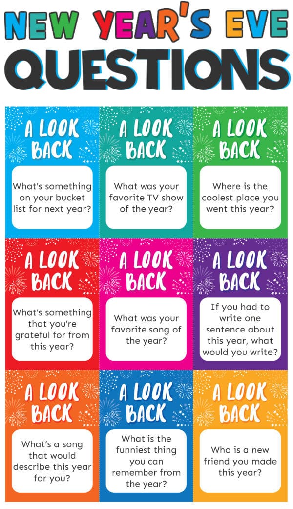 New Year Questions on colorful cards