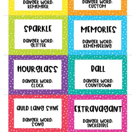 New Year's Eve danger words cards