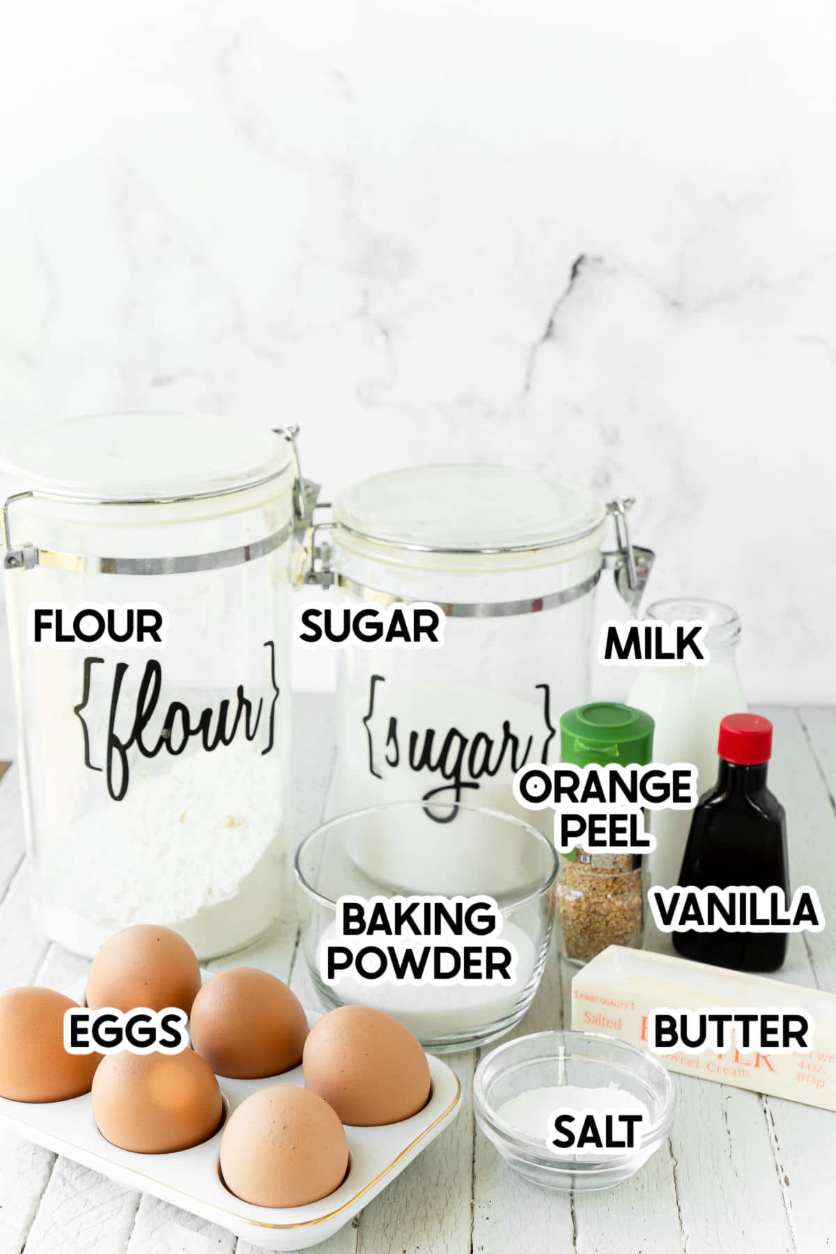 ingredients for orange sugar cookies with labels