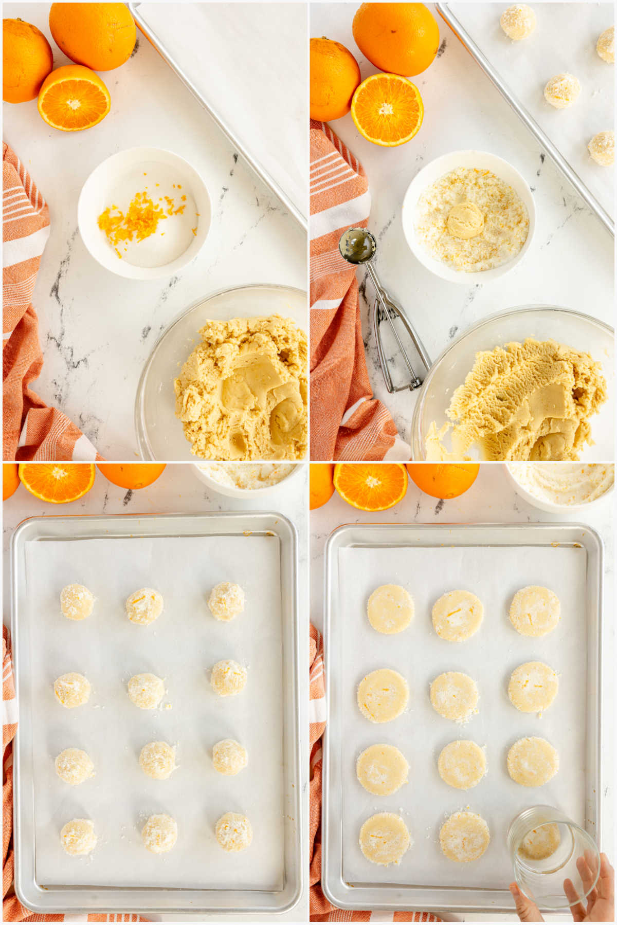 keturi vaizdai, kuriuose vaizduojami oranžiniai cukraus sausainiai