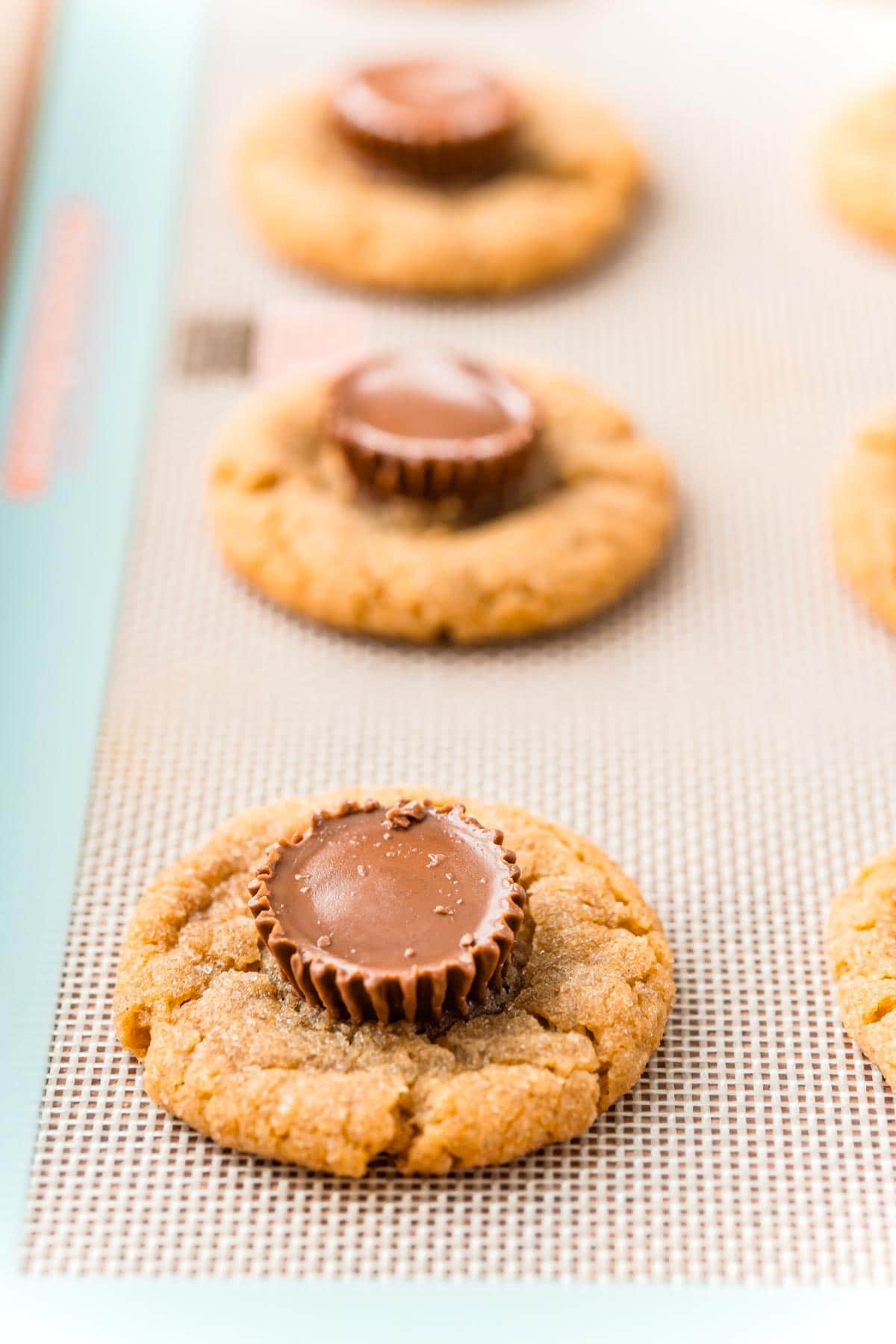 Peanut butter cups in peanut butter blossoms