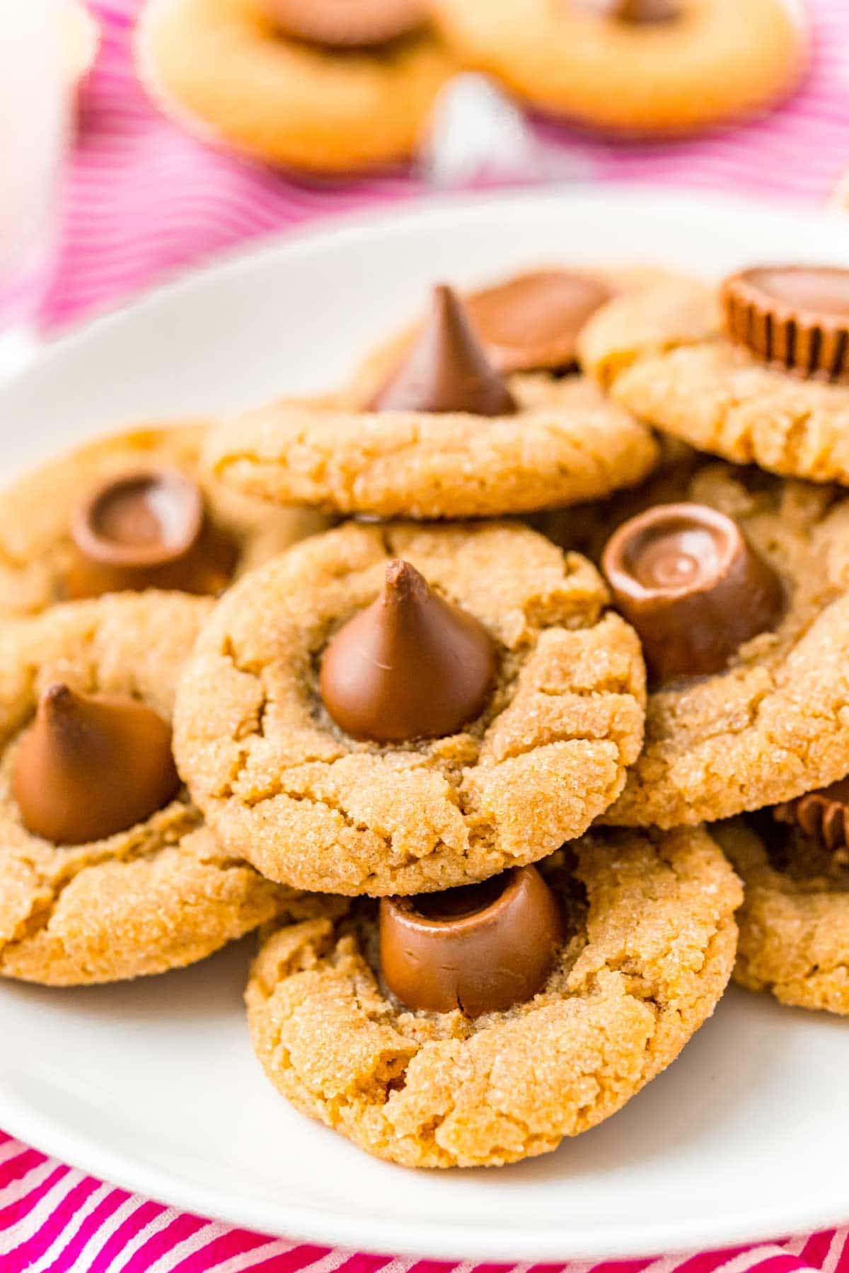 Plate full of peanut butter blossoms