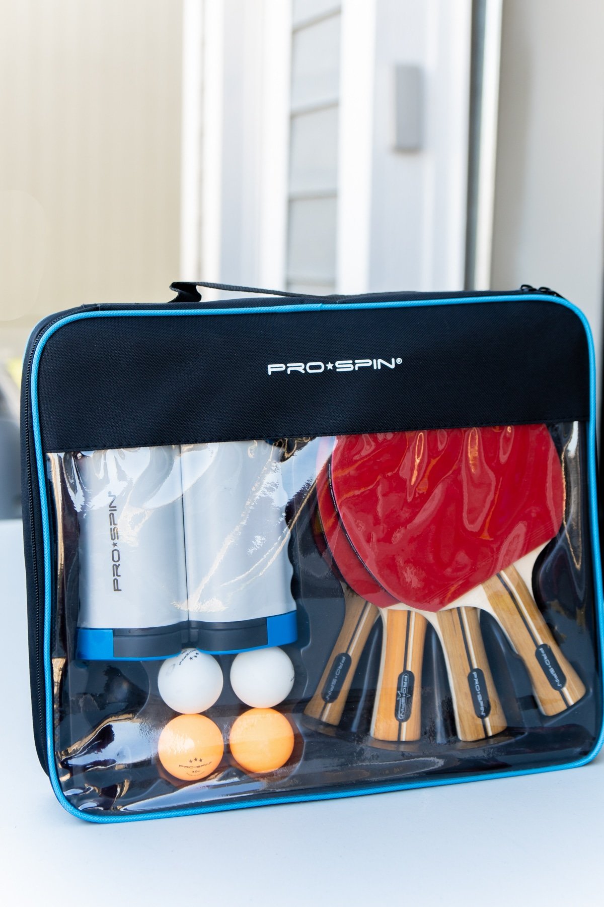 Ping pong table set in a carrying case