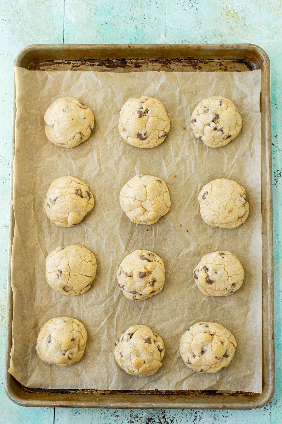 baked rolo cookies on a baking sheet