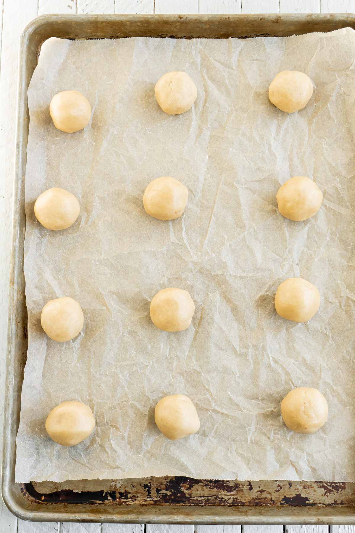 Snickers cookies on a baking sheet