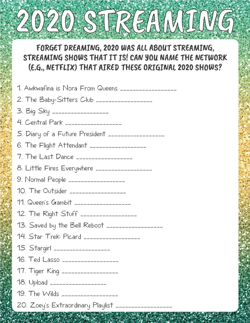 Free Printable 2020 Trivia Games for New Year's Eve Play Party Plan