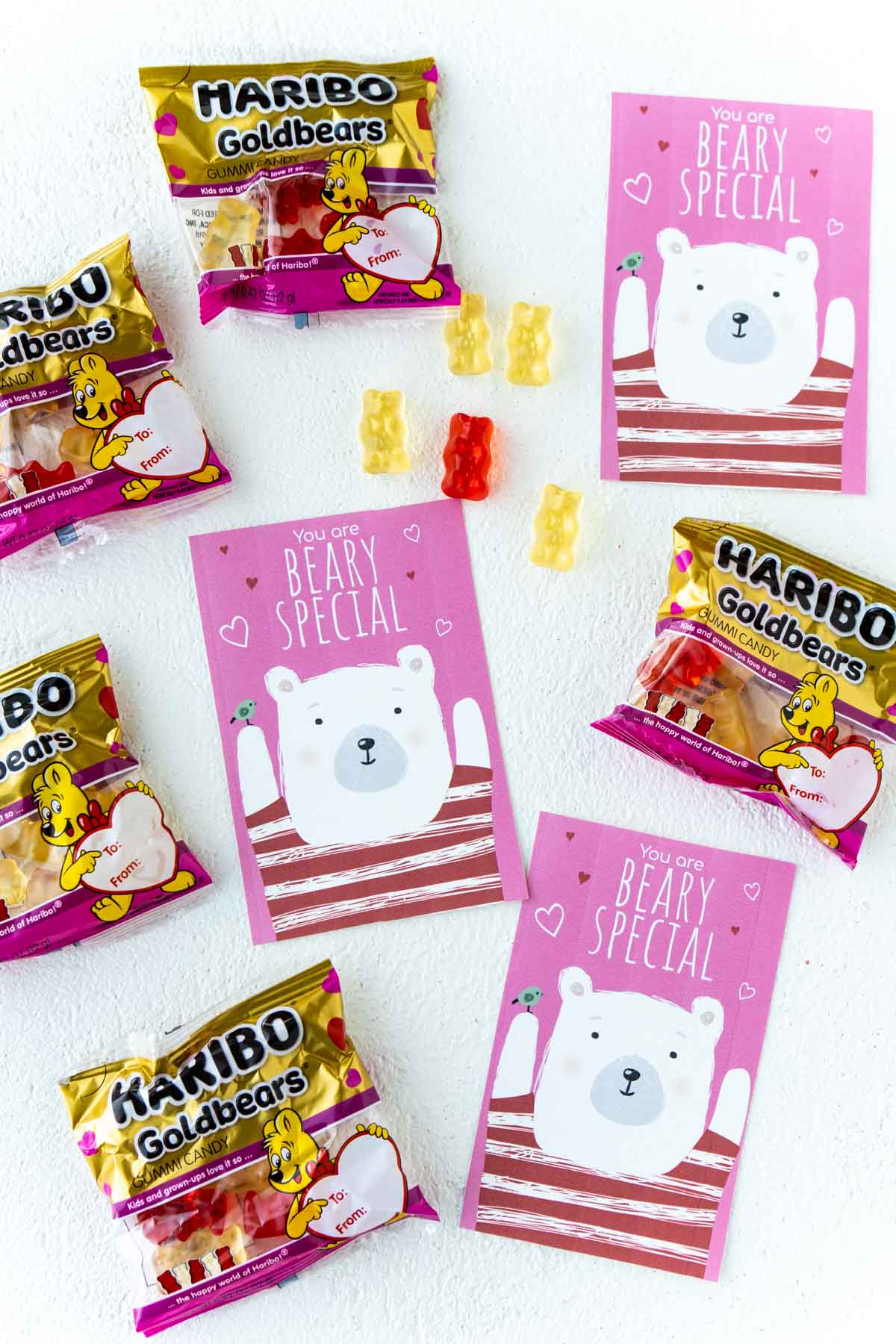 three bear valentines with gummy bears