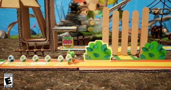 Yoshi playing in his crafted world