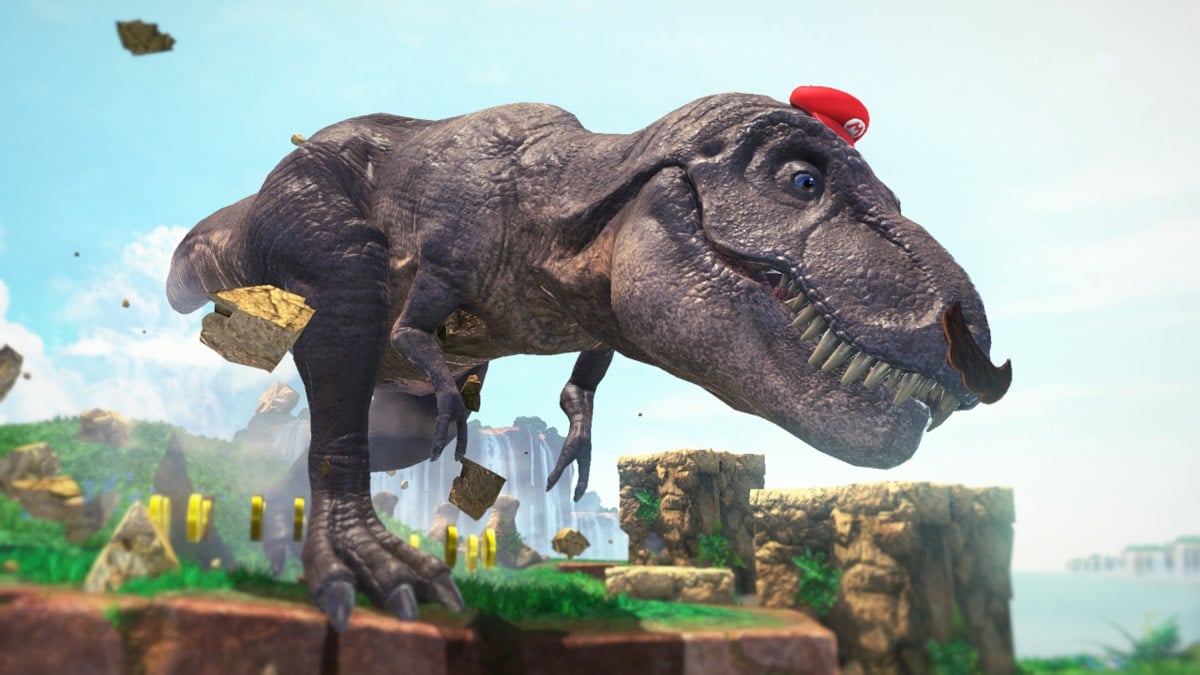 Dinosaur wearing Mario's cappy hat