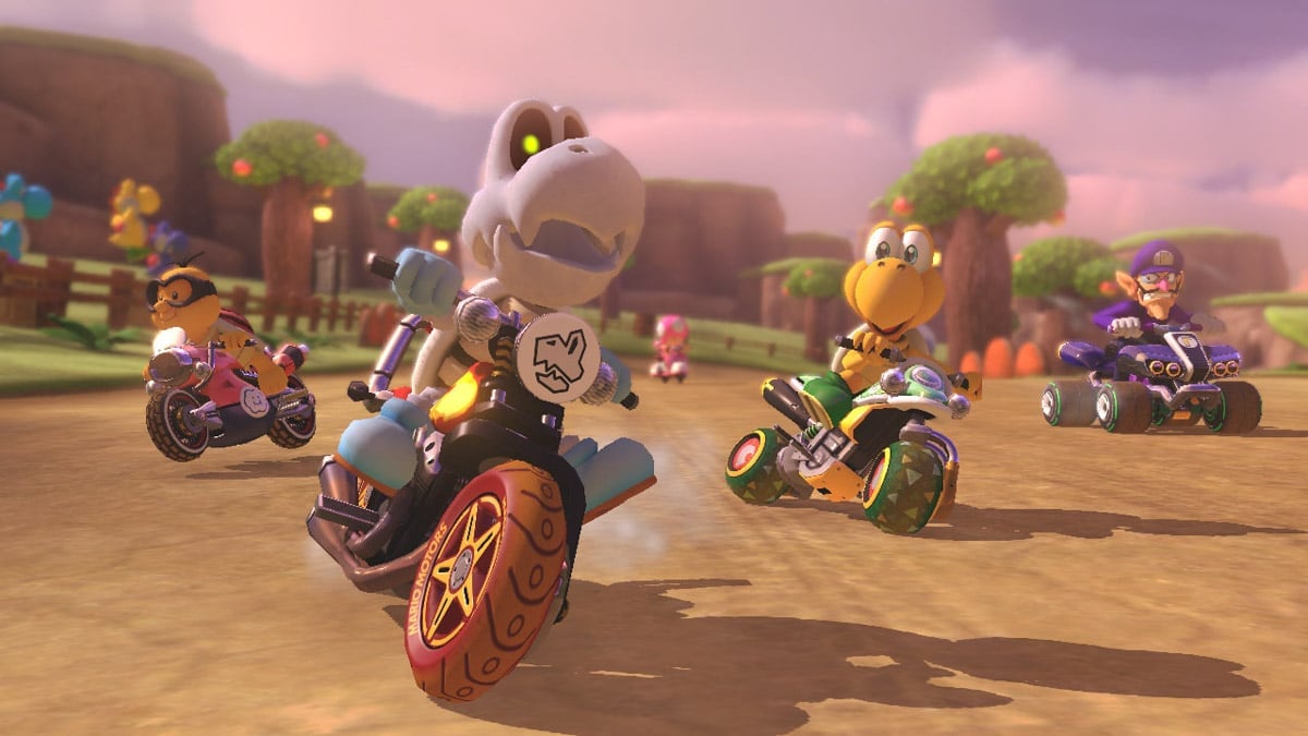 Characters racing in Super Mario Kart