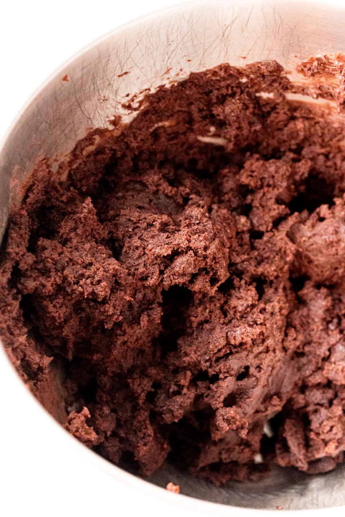 Filling for brownie balls in a mixing bowl