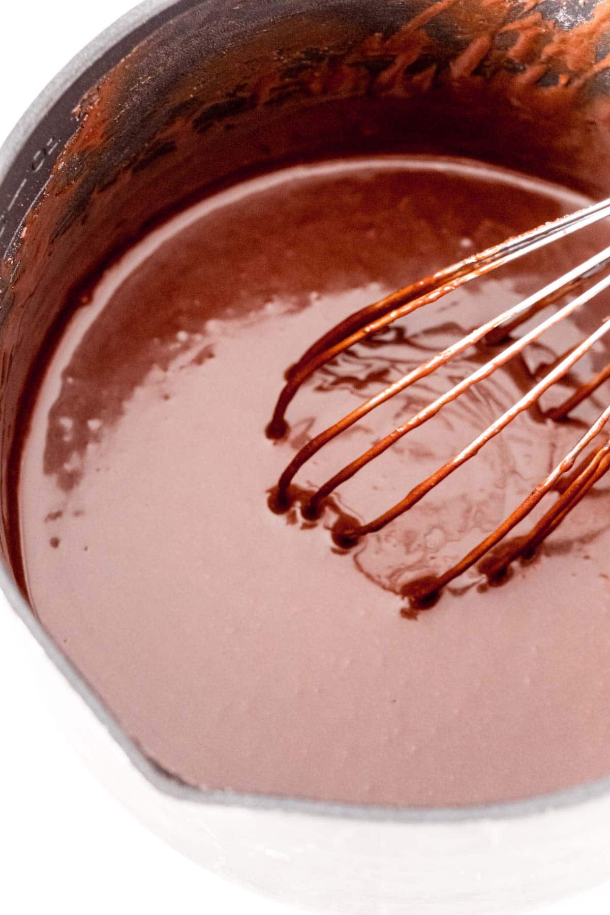 Brownie batter and milk in a bowl