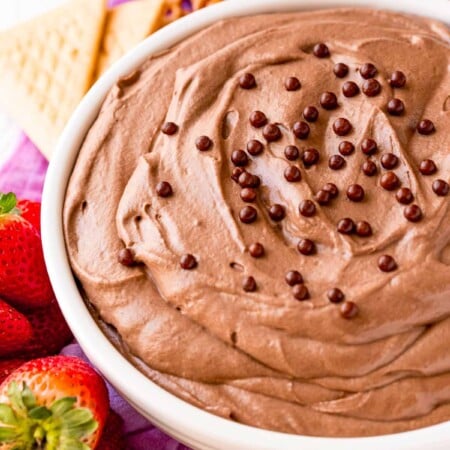 Brownie batter dip in a white bowl