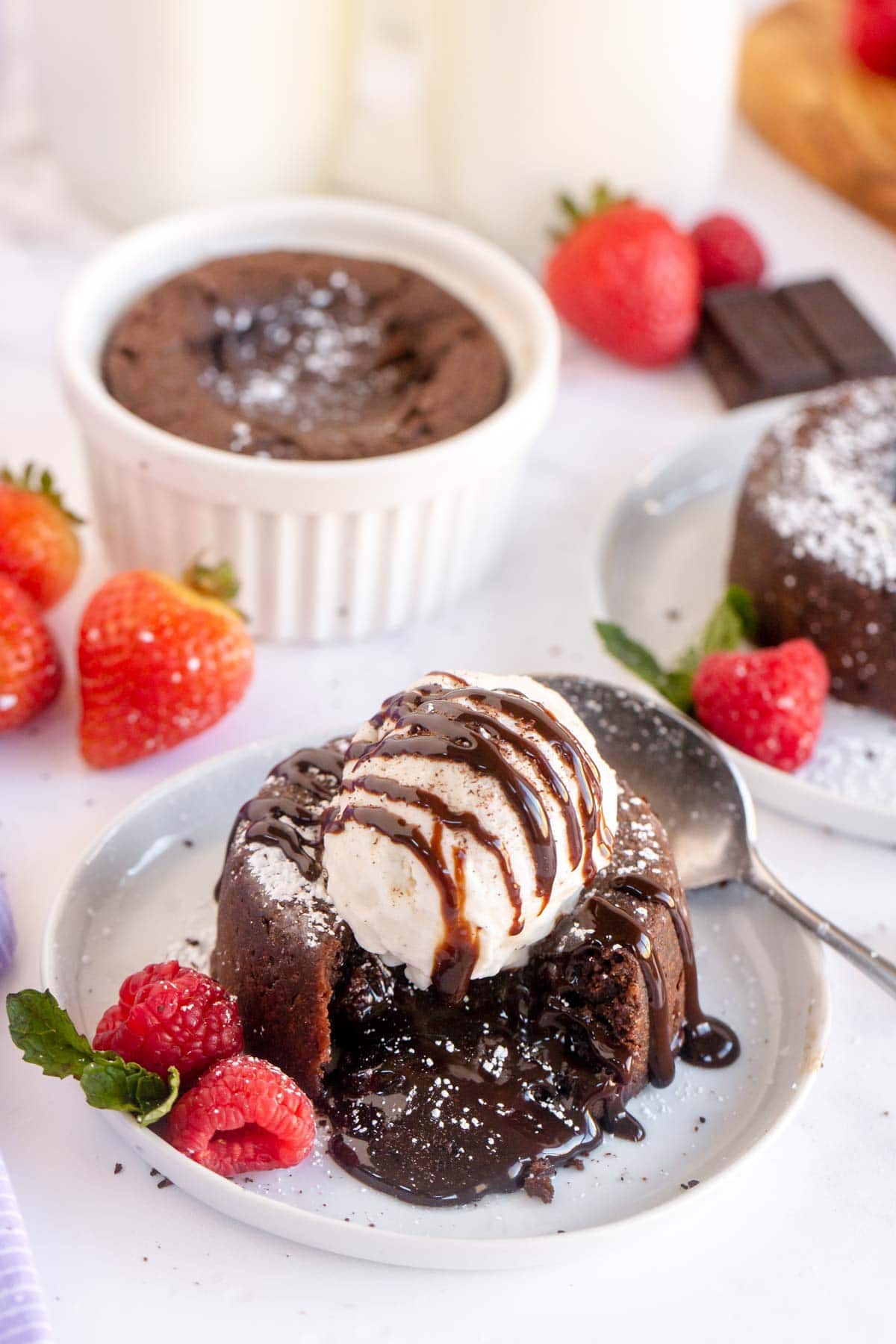 Chocolate lava cake with ice cream on top