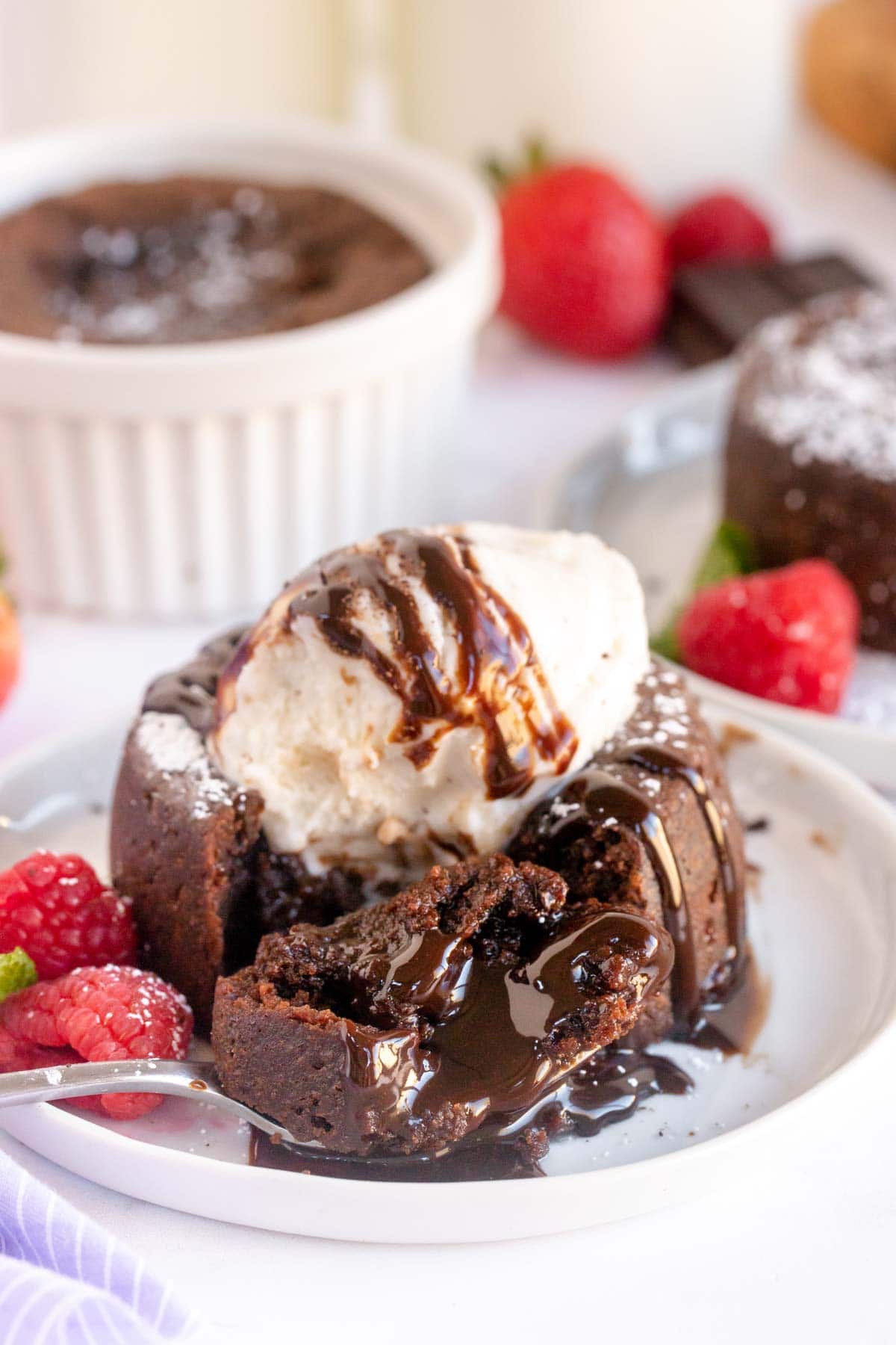 Chocolate lava cake topped with ice cream
