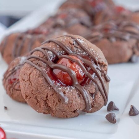 Plate with chocolate thumbprint cookies