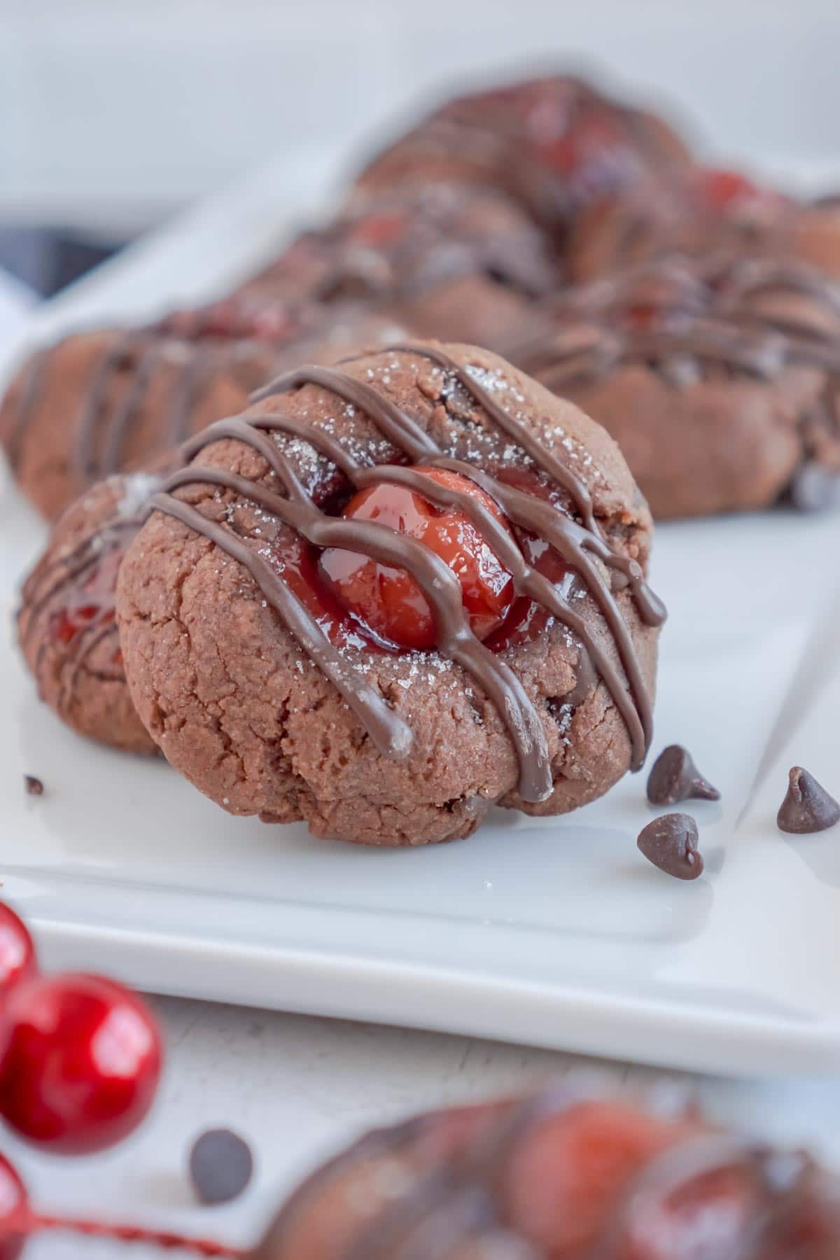 Plate with chocolate thumbprint cookies
