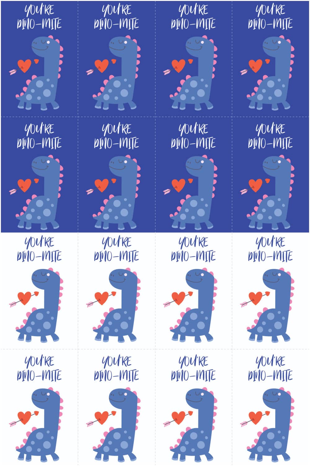 Dinosaur valentine with a white background and a colored background