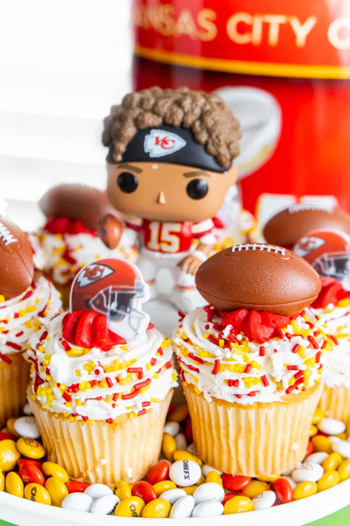 Chiefs cupcakes with Mahomes in the center