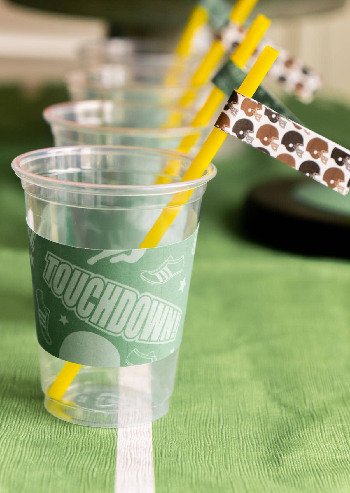 Cups with football printables on them 