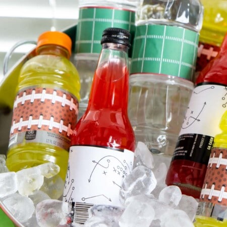 Ice bucket with drinks wrapped in football printables