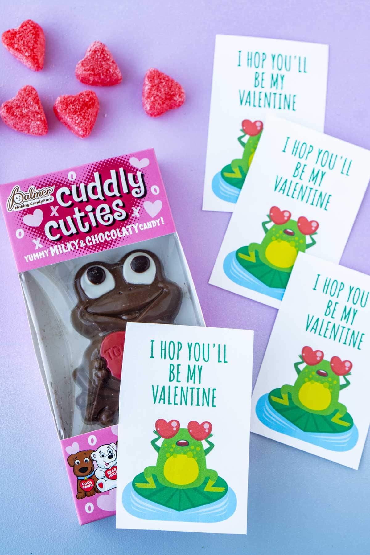 Frog valentine on a chocolate frog