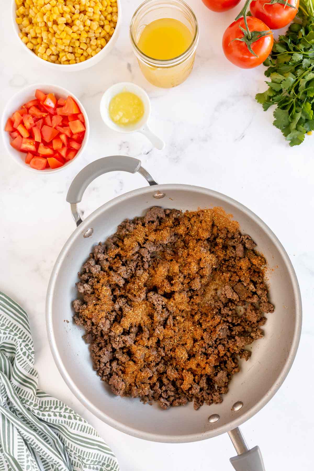 spices on top of taco meat