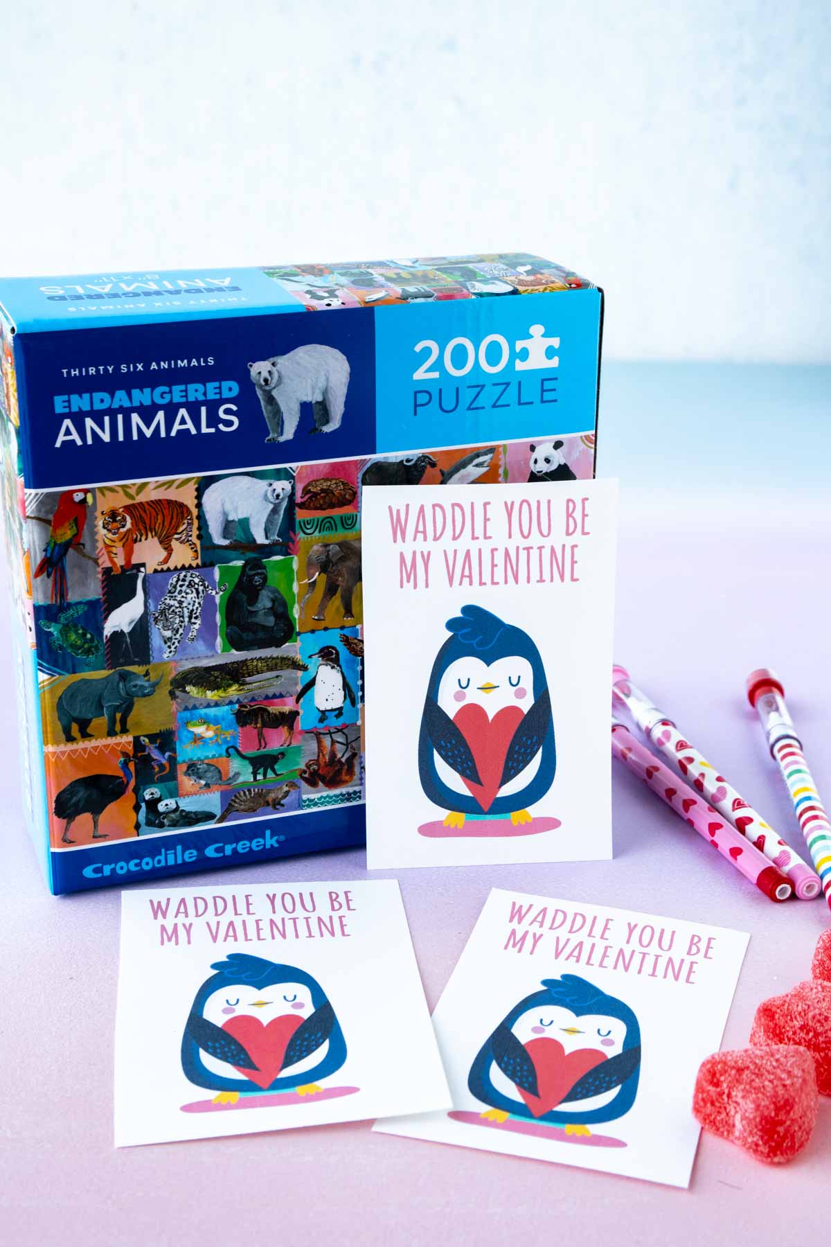 penguin valentine cards with a penguin puzzle