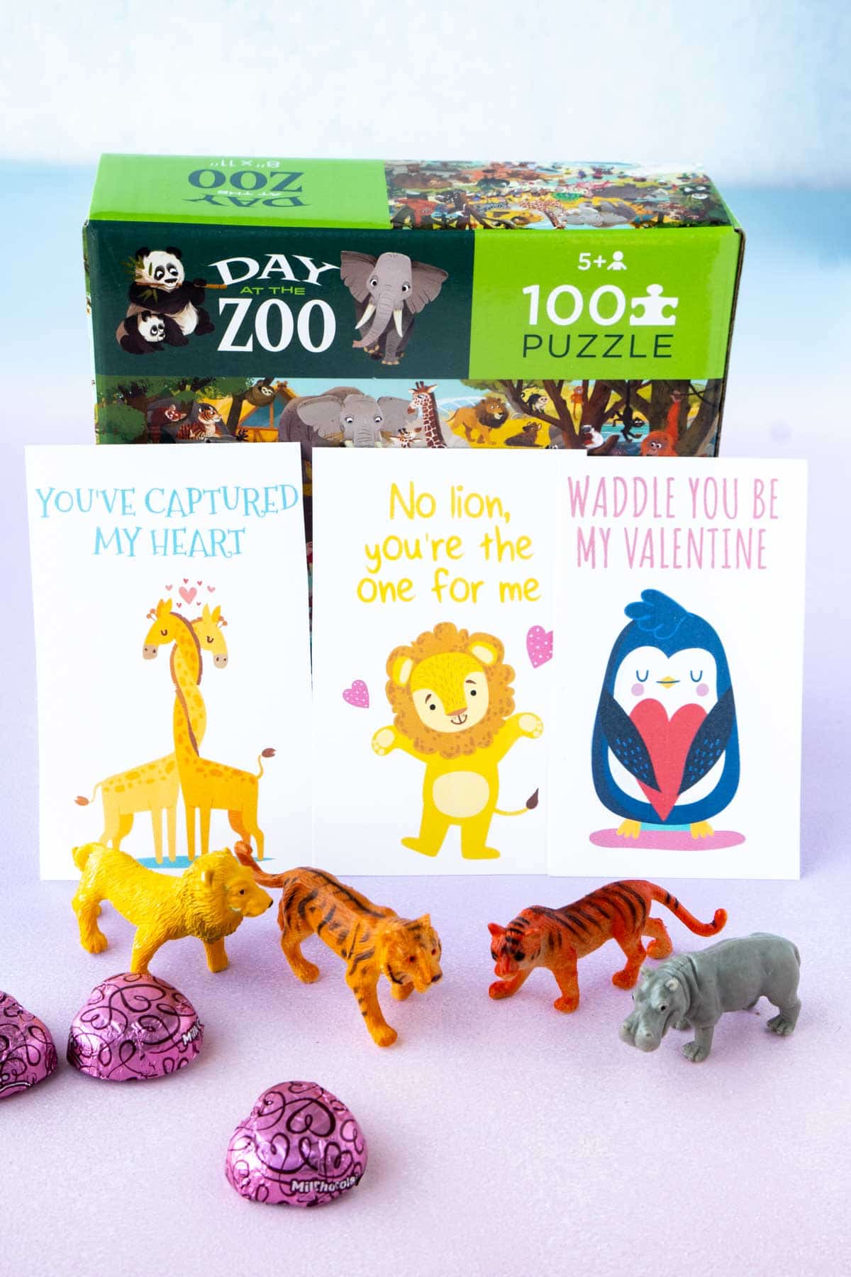 Lion and penguin valentine cards